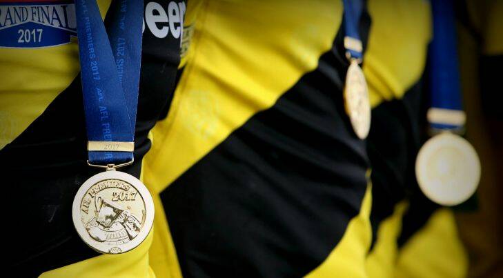 AFL Grand Final Richmond family day punt road Tigers on stage Jack Graham's premiership medal   1/10/2017 Picture:Wayne Ludbey 