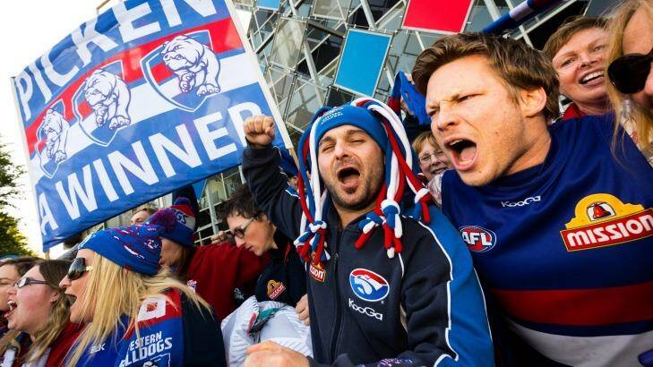 Thousands of Bulldogs fans made the trek north to see their team play GWS in a preliminary final. Photo: Chris Hopkins