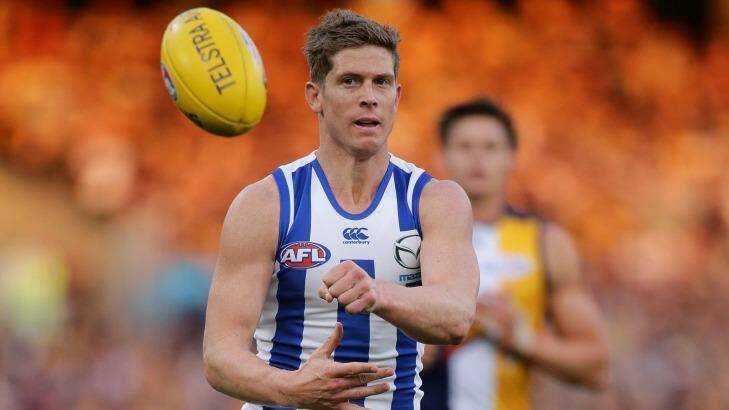 North Melbourne held an 11-point lead just on half-time when Nick Dal Santo made the slightest contact with Luke Shuey and conceded another soft free kick. Photo: AFL Media/Getty Images