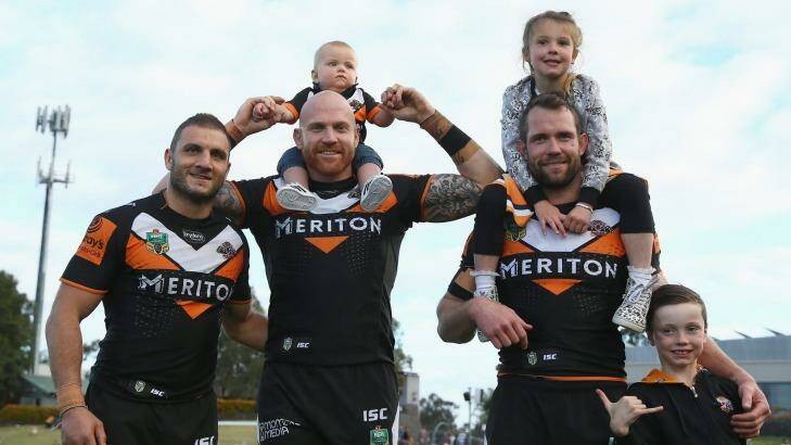 Veterans farewell: Robbie Farah, Keith Galloway and Pat Richards pose after the match. Photo: Mark Kolbe