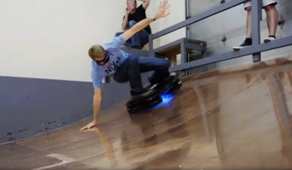 Pioneer: Tony Hawk test-rides the contraption.