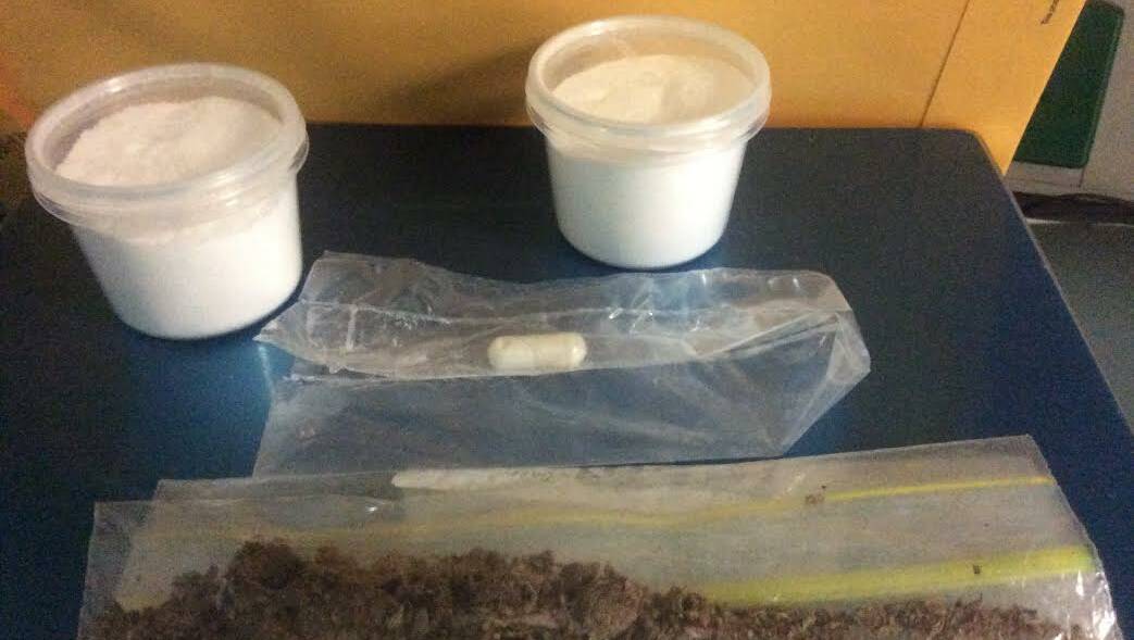 Exhibit: These items were found on a road train on Thursday morning. Police believe the white powder to be methamphetamine. 