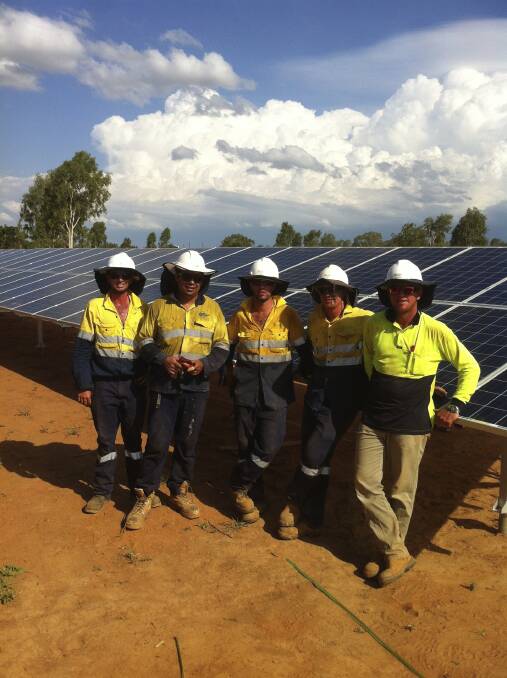 SOLAR INNOVATION: Q Energy Solutions construction team Matt King, Pat O’Donnell, Mark Bowman, Kurt Smith and Selwyn Coates at Doomadgee’s solar plant. -Picture: Supplied