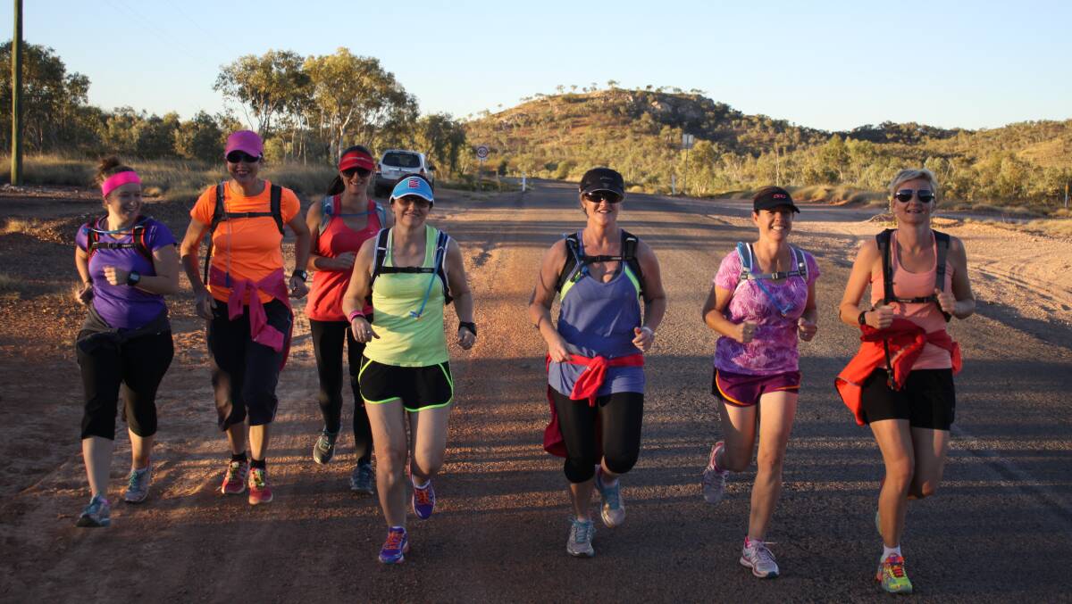 LAST PREPARATIONS: Half-marathon Outback to the Stack competitors Emma Phillips, Janelle Stewart-Russell, Cynthia McFarlane, Justine Callaghan, Victoria Corner, Simone Marsh, Samara Rogan begin their final training run.