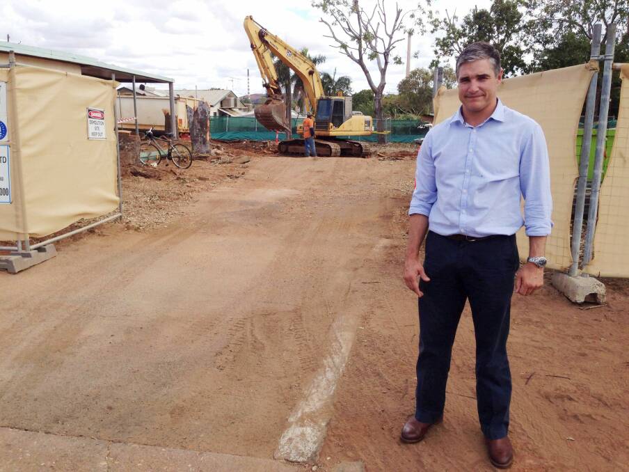 CASH FLOW: Member for Mount Isa Rob Katter in front of the Marian Street work site that will eventually house Mount Isa's new $2.2 million Neighbourhood Centre. 
- Picture: HAILEY RENAULT/ 8202
