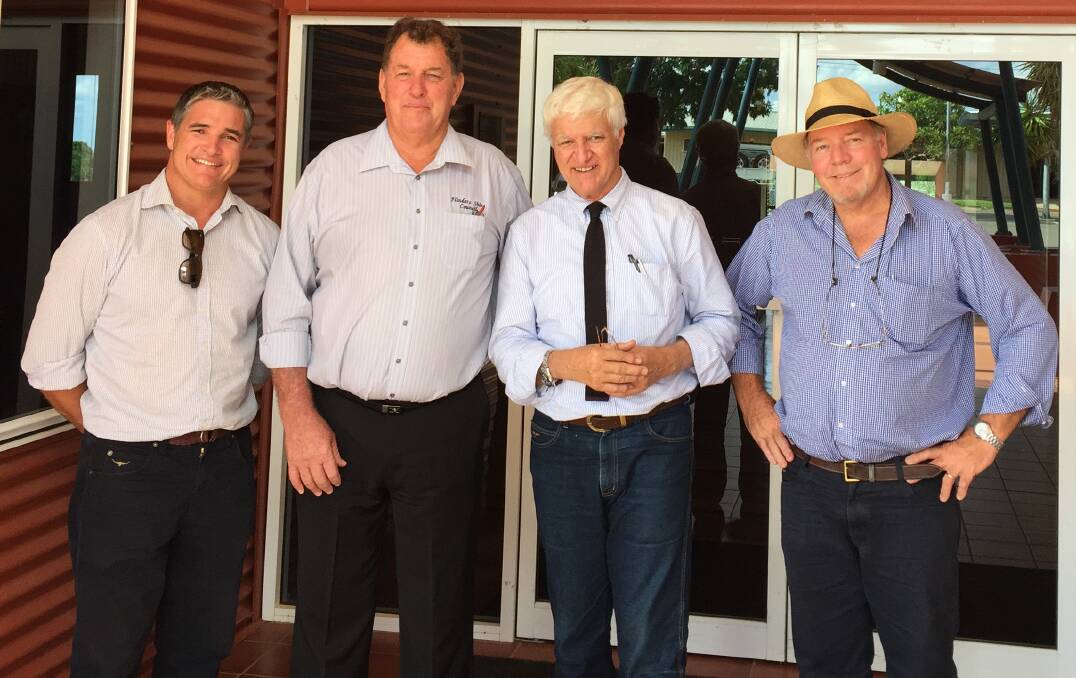 State Member for Mount Isa Robbie Katter, Mount Isa to Townsville Economic Zone chief executive Glen Graham, federal member for Kennedy Bob Katter and Mayor Flinders Shire Council Greg Jones at the Regional Roads Forum in Hughenden.