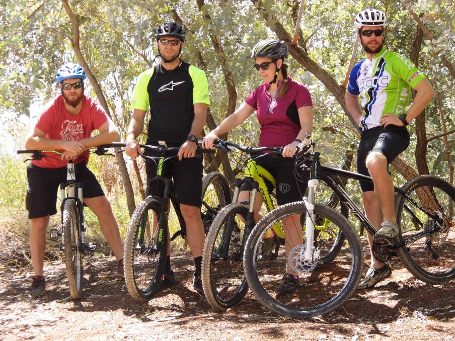 Corey Shelley, Reece Cooper, Shaena Cooper and Dave Ericson get set for the Fountain Springs Classic mountain bike event.