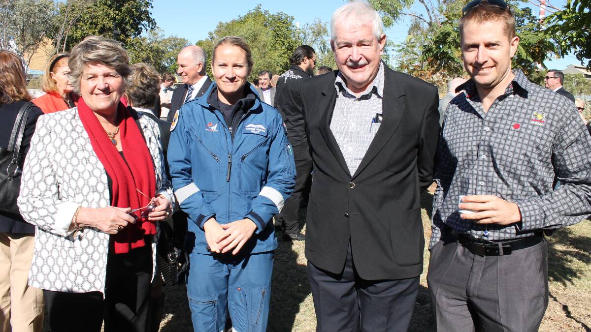 STORIES TO SHARE: Adele and Graham Lingard share some stories from their time working as a flight nurse and  pilot with the RFDS in 1971 with NQ Rescue Helicopter staff Connie Heggo and chief executive Alex Dorr.