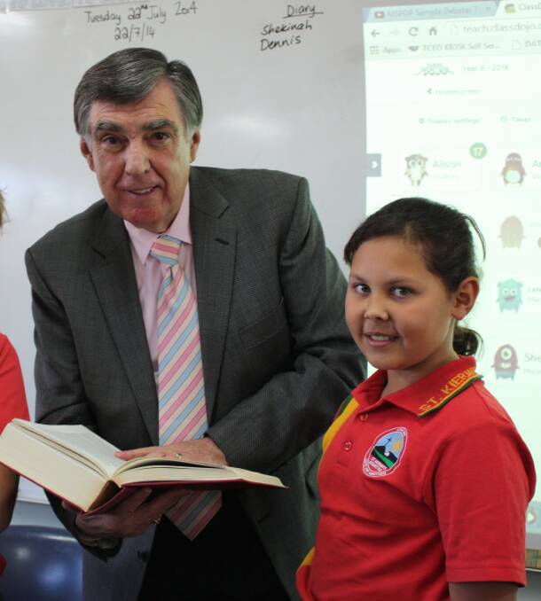 PLAYING POLITICS: Mayor Tony McGrady called in to discuss Australian politics with a class of year 6 St Kieran’s students yesterday. – Picture: SUPPLIED