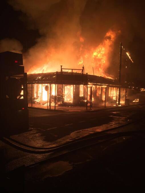 BIG LOSS: Gannon’s Hotel well ablaze on Friday morning.