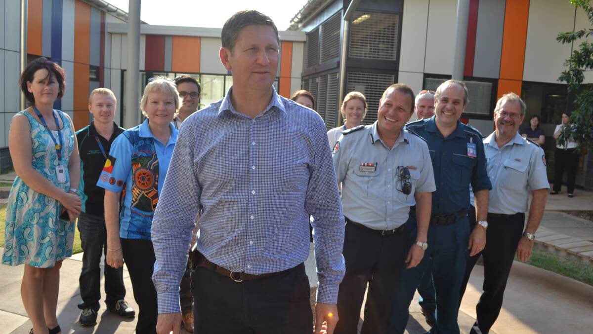 State Health Minister Lawrence Springborg at Mount Isa Hospital on Tuesday with allied health care representatives.
