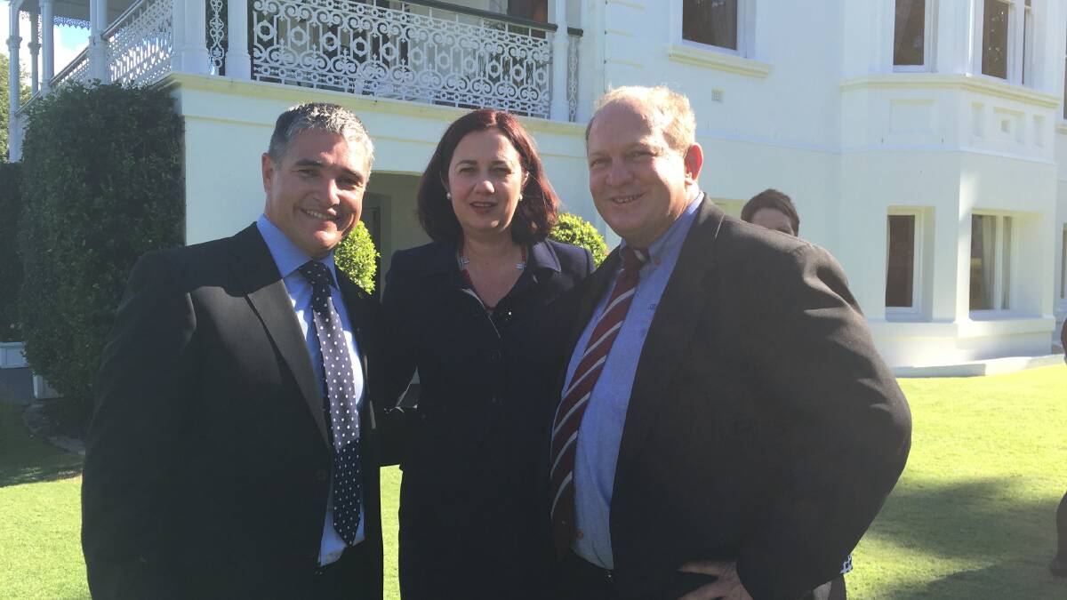 MPORTANT DAY:  Rob Katter, Annastacia Palaszczuk and Dalrymple MP Shane Knuth at the Governor’s House last week.