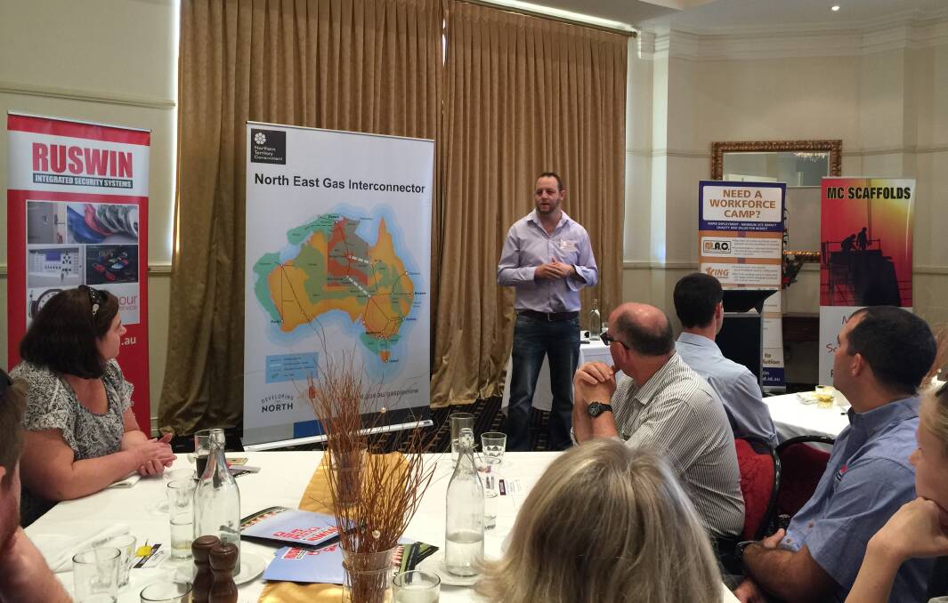  Jason Newman, Chairman of Tennant Creek Mount Isa Cross Border Alliance addresses members of Commerce North West at a business lunch. 
