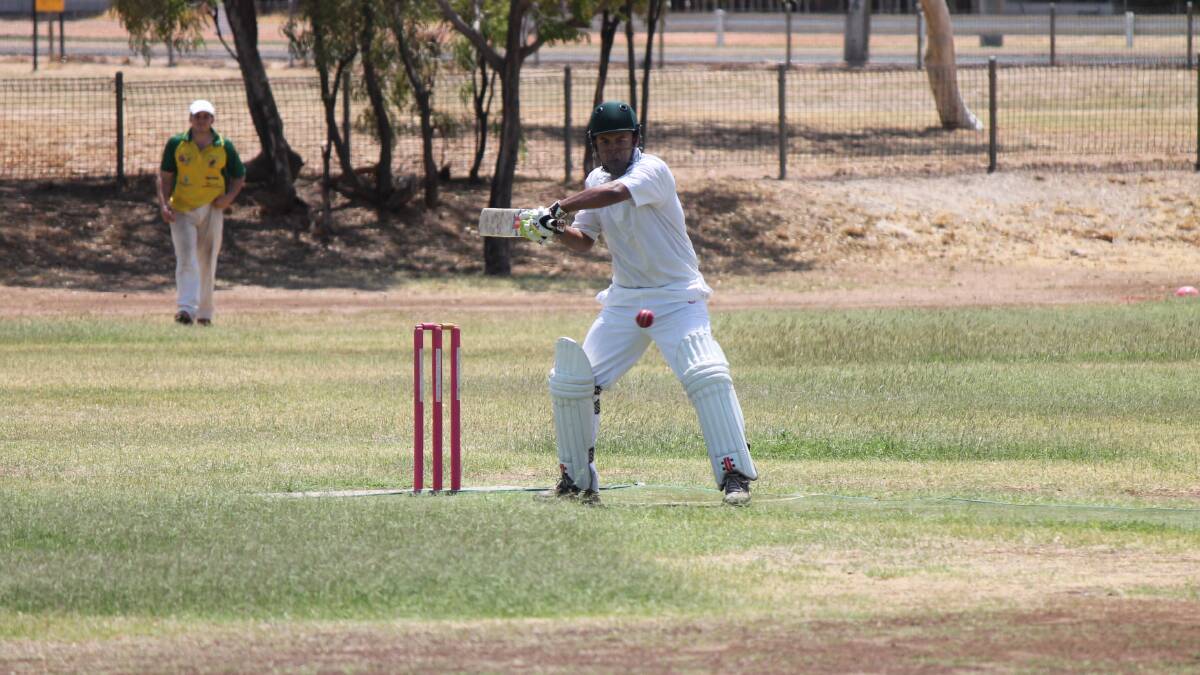 SHOT: Isa Challengers Girlish Mahendranath watches the ball on to his bat at Sunset Oval.
