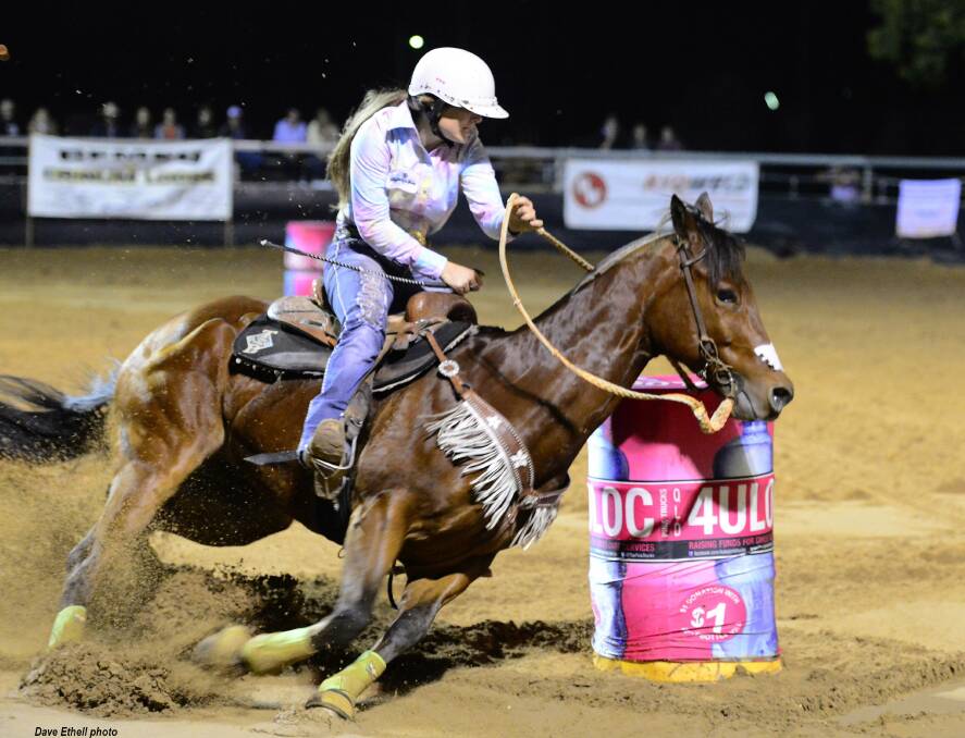 Teal Ayers in the barrel race. Picture: Dave Ethell

