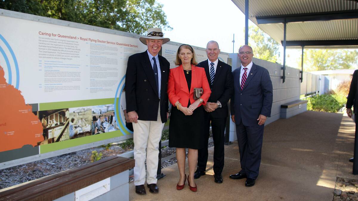 Queensland Governor Penelope Wensley, with RFDS medical officer Don Bowley, RFDS (Queensland section) chairman Bill Mellor and RFDS (Queensland section) chief executive Nino Di Marco. 