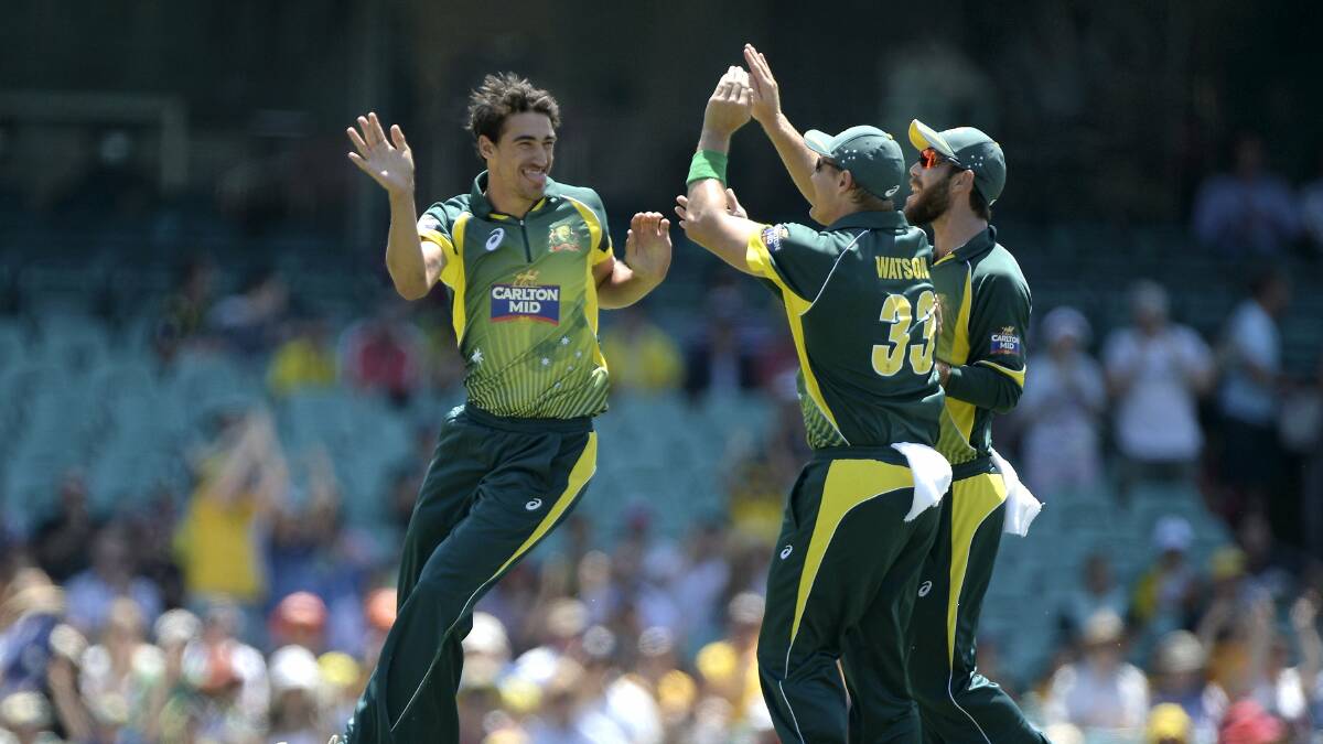 GOT HIM: Australia’s Mitchell Starc celebrates dismissing England’s Ian Bell of England in the one-day international series at the Sydney Cricket Ground on Friday.
