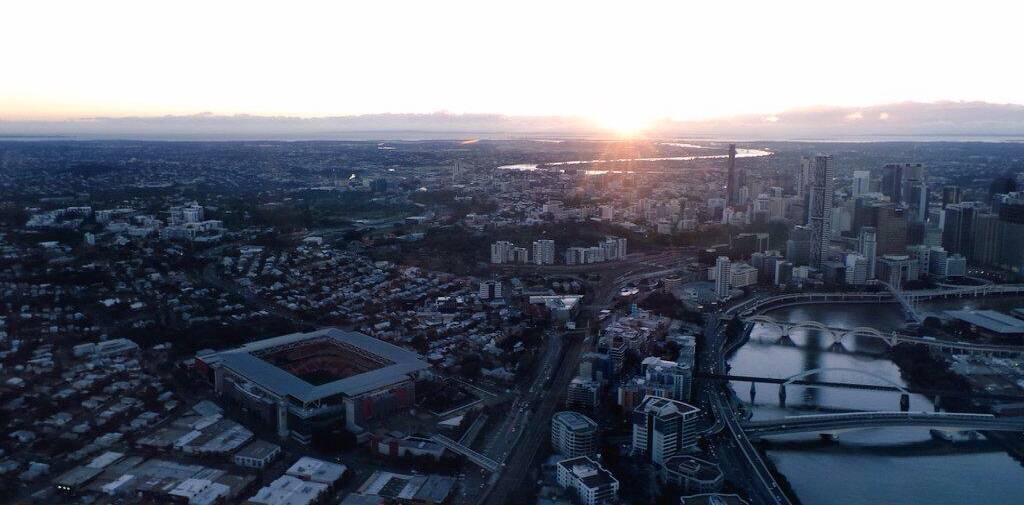 All quiet at Suncorp Stadium at dawn on 2015 State of Origin decider day.  Photo by Penny Dahl @Pennycopter via Twitter 