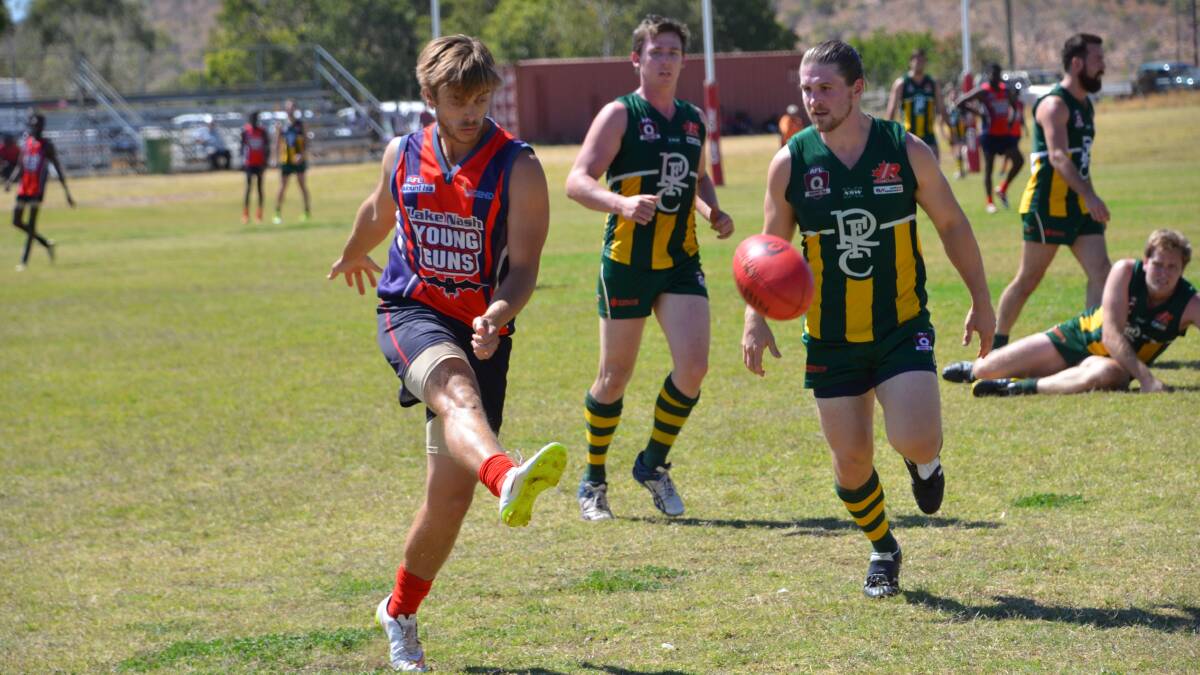 Young Guns Brett Dunkley booting the ball upfield. Picture: Tom Adam