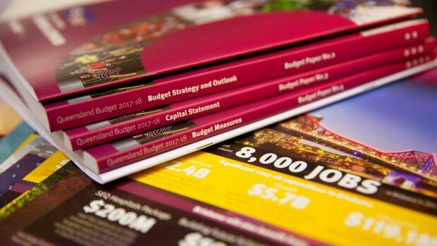 The 2017-18 Queensland budget papers. Photo: Tammy Law