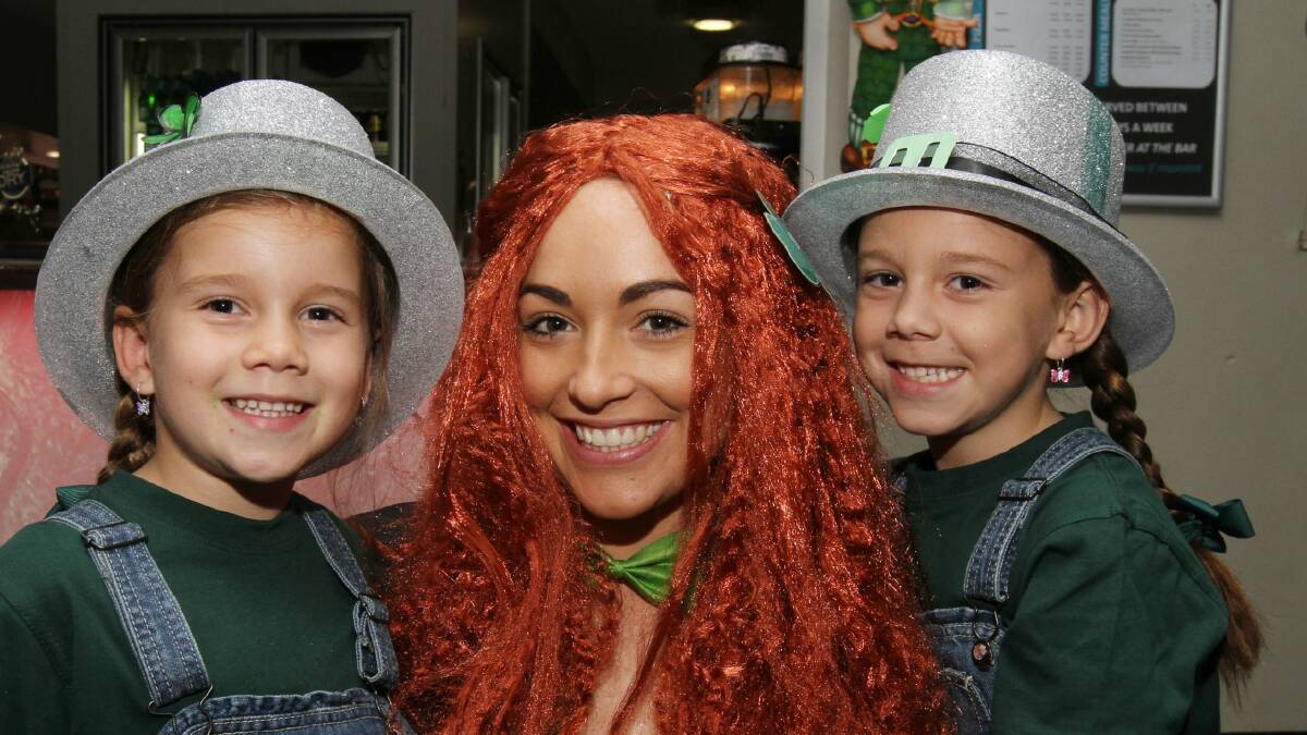 LITTLE LEPRECHAUNS: Lily Young, 5, Jess Wall and Mayce Young, 6.