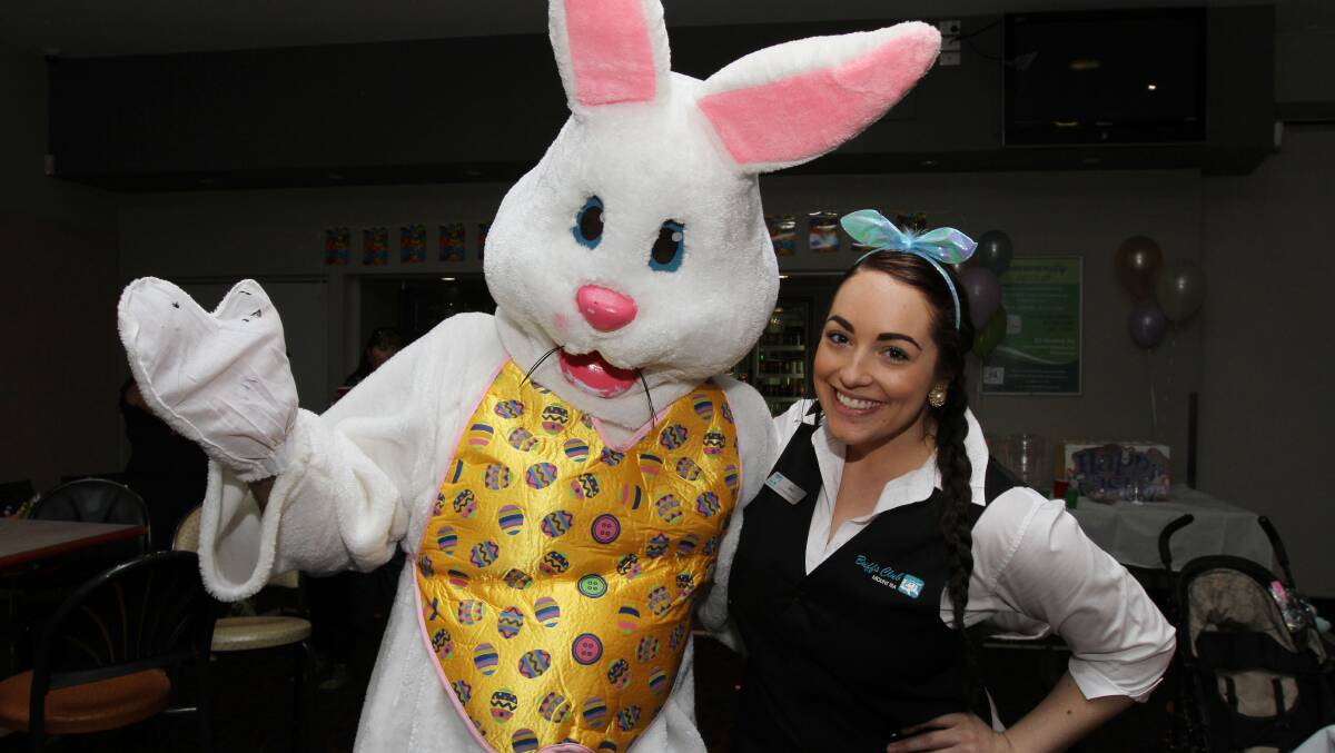 HOPPING PARTY: The Easter Bunny and Jess Wall.