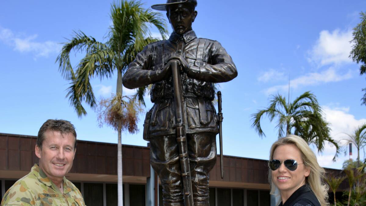 SOLDIER ON AMBASSADORS: Major Dave Hopgood showed country musician Beccy Cole Mount Isa’s new Cenotaph while she visited at the weekend. 