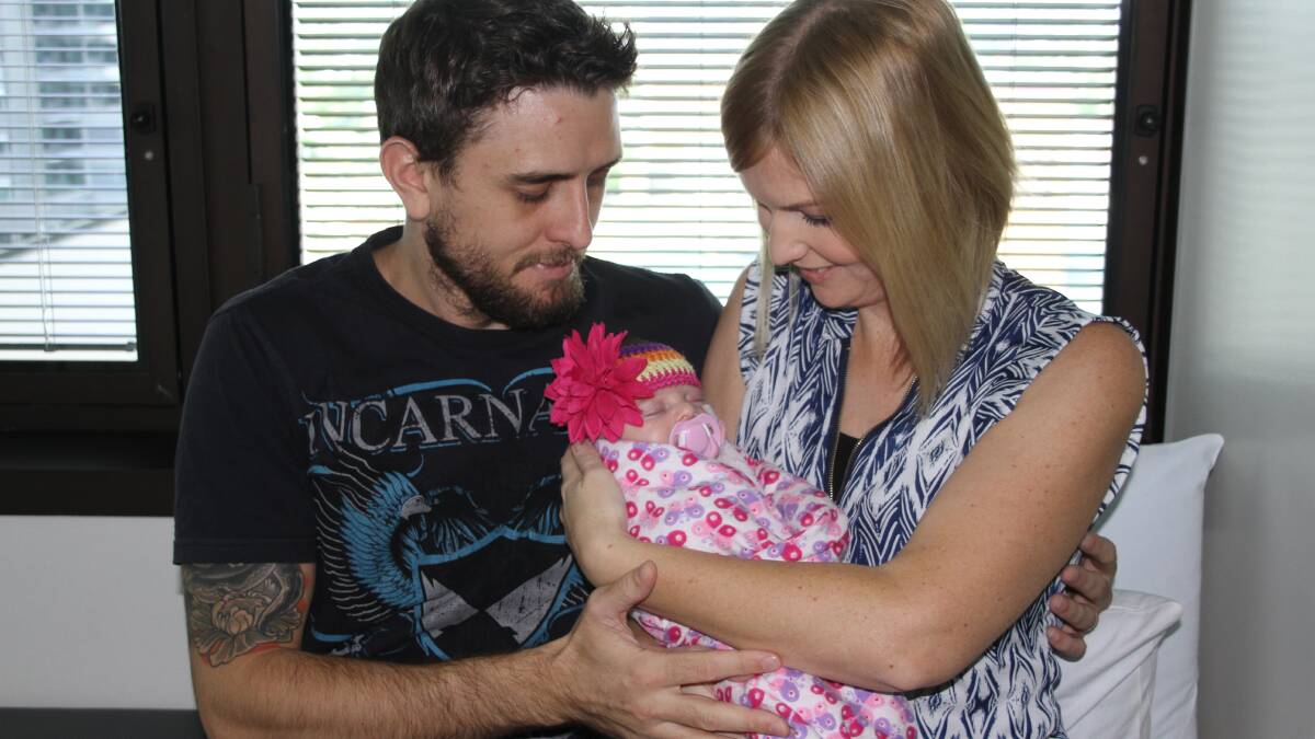 Cody and Kelly-Jo Wall with baby Mia, who was born on February 7. This photo was taken at Lady Cilento Childrens’ Hospital in Brisbane on Wednesday. - Picture: Queensland Ambulance Service