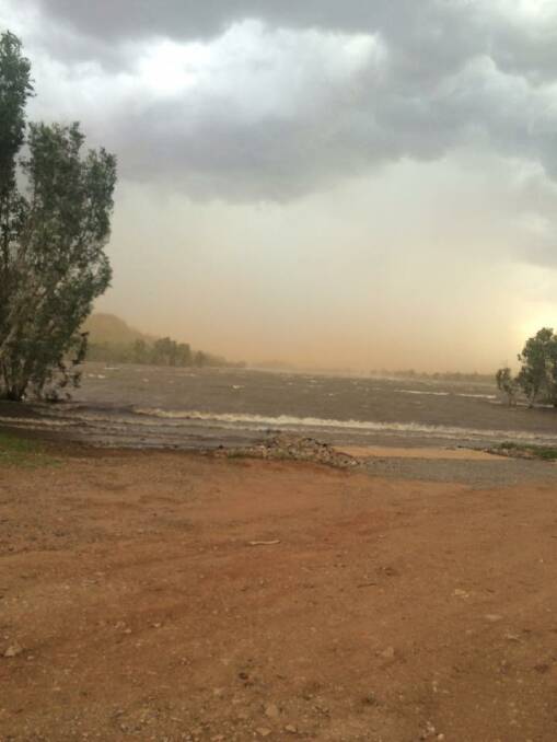 SURF'S UP: This photo was taken of a windswept Chinaman Creek dam in Cloncurry late yesterday afternoon. The town received wind gusts of up to 85km/hr and 10mm of rain in 10 minutes just before 6pm tonight. Picture: Peter Wheaton