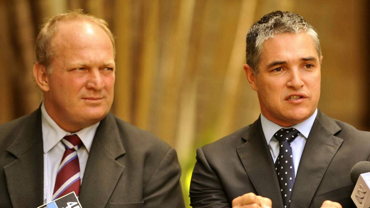 RURAL INTERESTS: Katter’s Australian Party MPs Shane Knuth and Rob Katter in Brisbane yesterday.