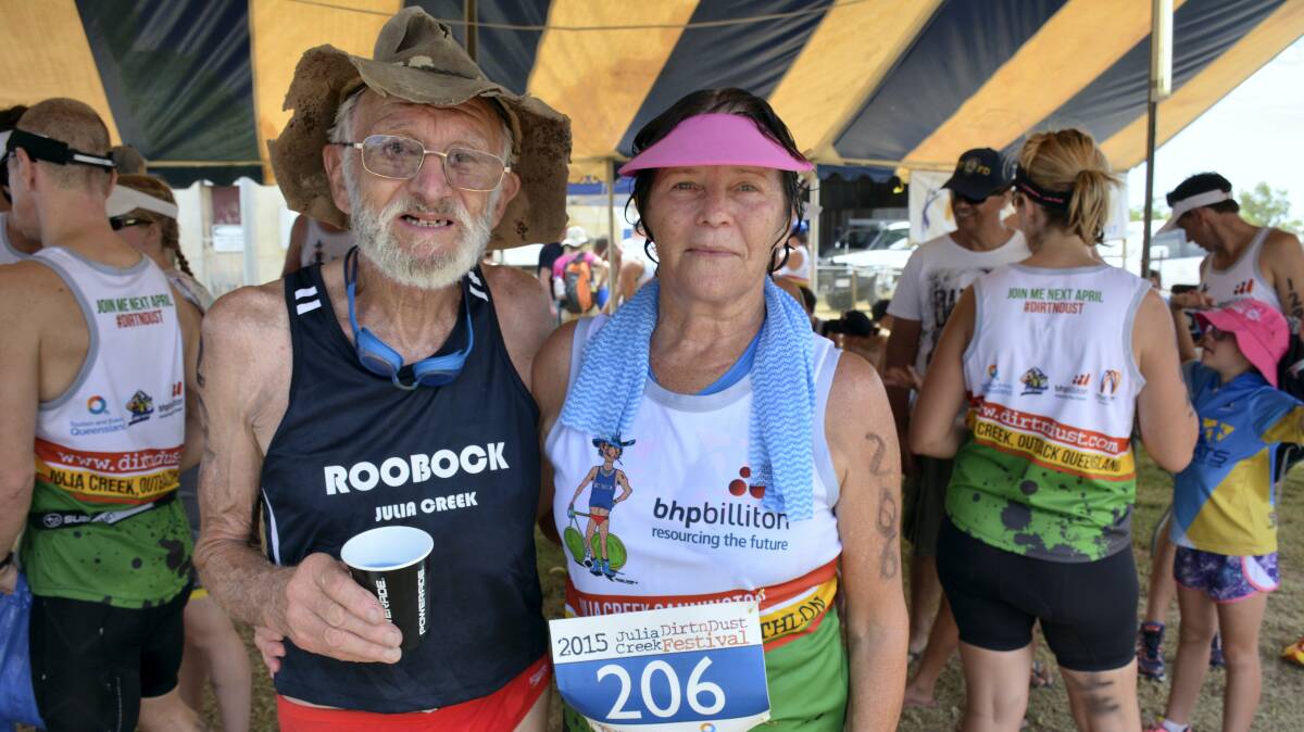 SENIOR TRIATHLETES: Fred Schneider, 79, of Charters Towers, and Rosina Oliver, 74, of Mount Isa, completed the Dirt N Dust triathlon in Julia Creek on Saturday. 