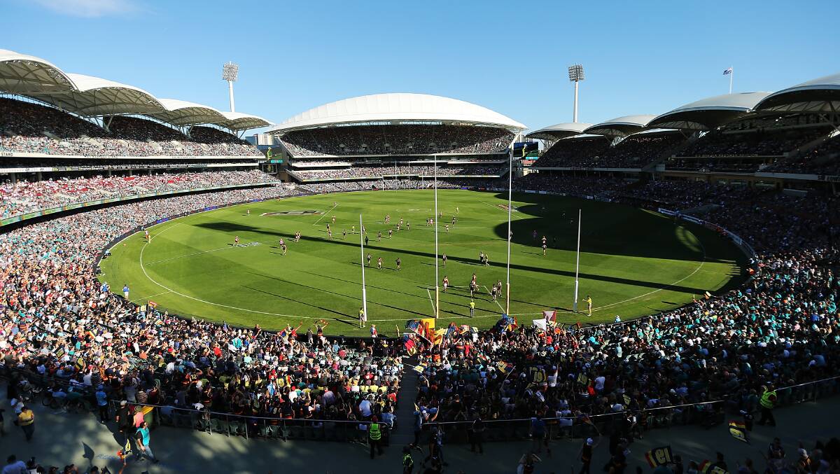 A general view during the round two AFL match between the Port Adelaide Power and the Adelaide Crows at Adelaide Oval on March 29. Photos: Getty