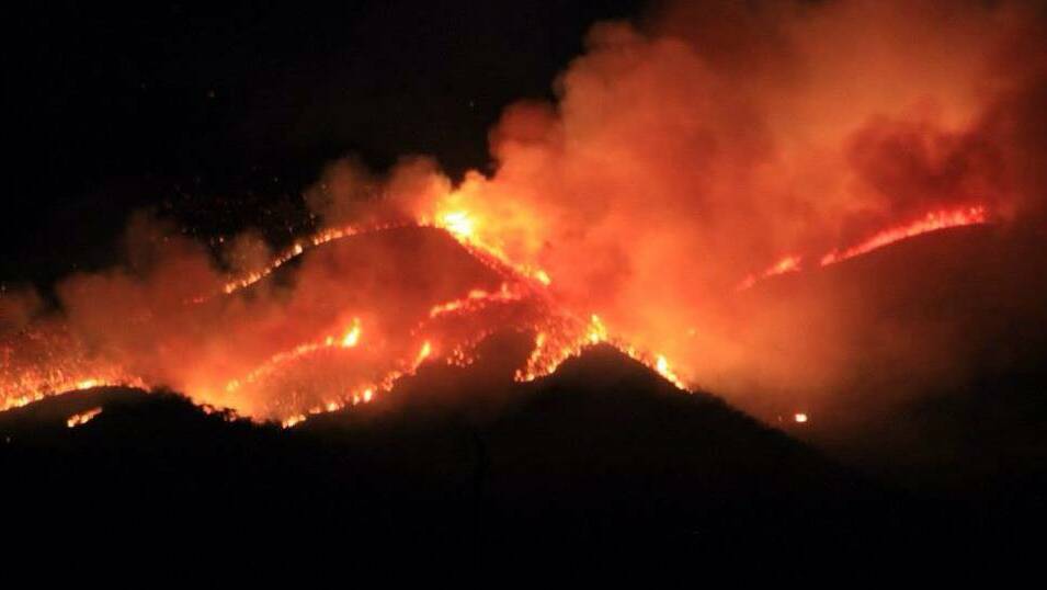 Fire burns in Bangor in South Australia's southern Flinders Ranges.