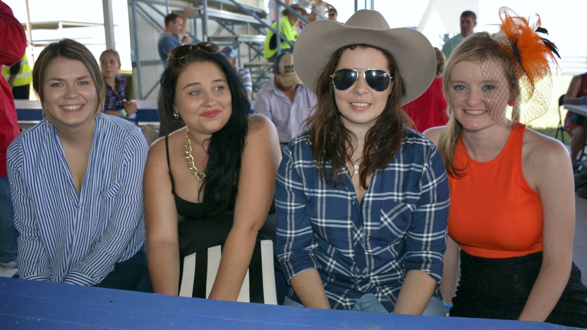 CATCHING UP: Taylah Noble-Wilson, Karleigh Storer, Shiann Norris and Kayla Cluff at the BHP Artesian Express Horse Races.