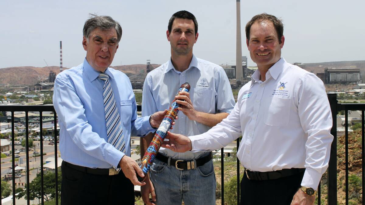Mount Isa Mayor Tony McGrady, Richard Harvey, Glencore’s chief processing officer North Queensland, Copper Assets Australia and North Queensland Sports Foundation chief executive officer Andrew Bligh with the Glencore Great Western Games baton.