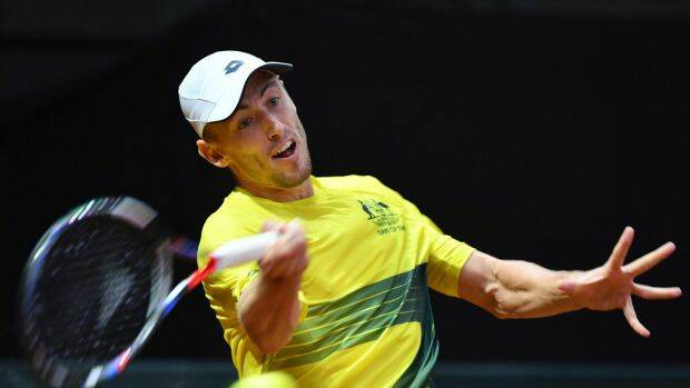 John Millman fell short in an epic three-and-a-half hour duel with Belgian David Goffin in Brussels. Photo: AP