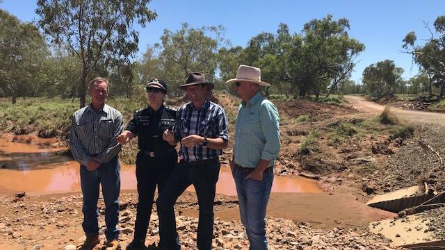 Minister Crawford with Cloncurry mayor Greg Campbell at the Butcher Creek Crossing on the road to Corella Park. Picture: Cloncurry Council. 