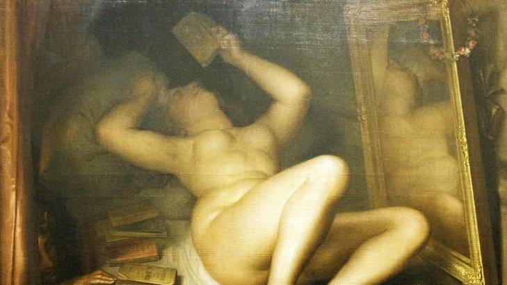 Antoine Wiertz's <i>The Reader of Novels</i> (1853) depicts a naked woman seemingly writhing in ecstasy while surrounded by books.