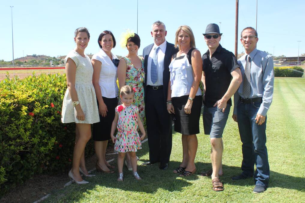 DRESSED TO IMPRESS: Good Shepherd Parish fundraiser organisers and sponsors Chrissy Sonego, Megan Wagstaff, Ashtyn Tully, 4, Natasha and Mick Tully, Peggy Harkin, Marty McGauran and Scott Anderson. - Picture: EMMA KENNEDY/7217.
