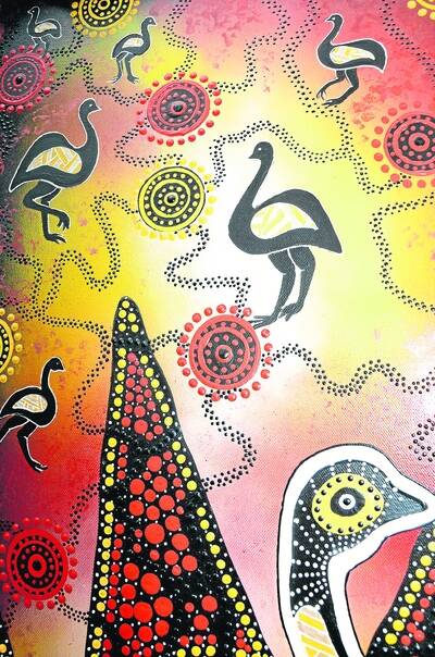 EMU DREAMING: One of the panels Chernee Sutton donated to Kalkadoon Enterprises, which will hang in the office. The two panels are called 'Utignat (emu) dreaming'. - Picture: MELISSA NORTH/2558