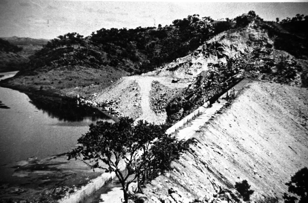 EARLY STAGES: Lake Moondarra dam wall under construction in 1958.