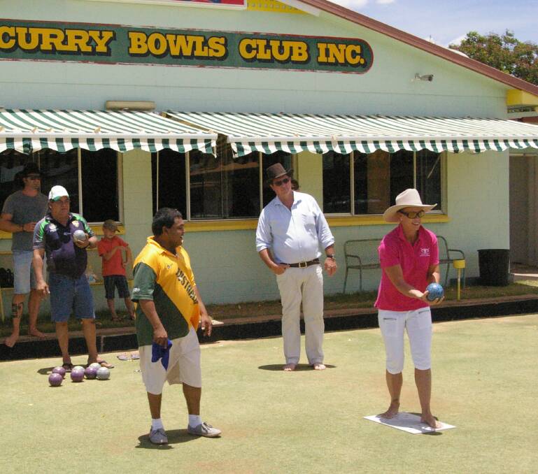 BOWLED AWAY: Bungie Werham, Ashley Pardon, Mayor Andrew Daniels and Lisa Curry at the Bowls Club.