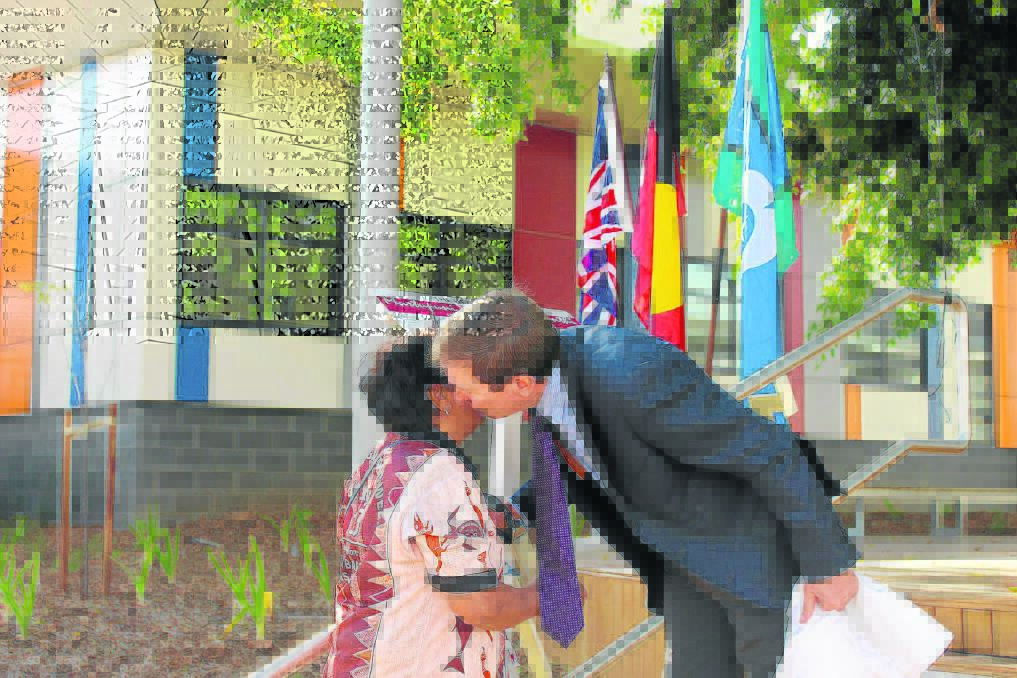 CONGRATULATIONS: Paul Woodhouse congratulated senior health worker Aunty Fran Page after the unveiling ceremony.