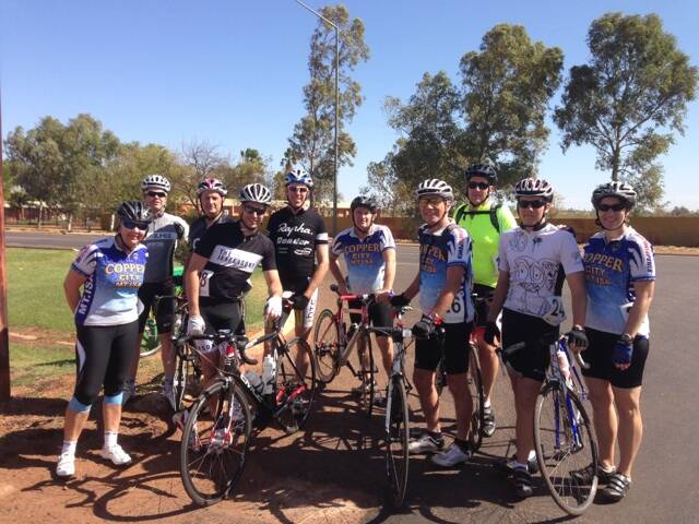 TWO DAY TOUR: The Copper City Cycling Club flying the flag for Mount Isa in Tennant Creek at the weekend.