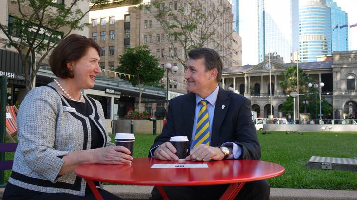 Brisbane Councillor Vicki Howard and Lord Mayor Graham Quirk. Photo: Katherine Feeney