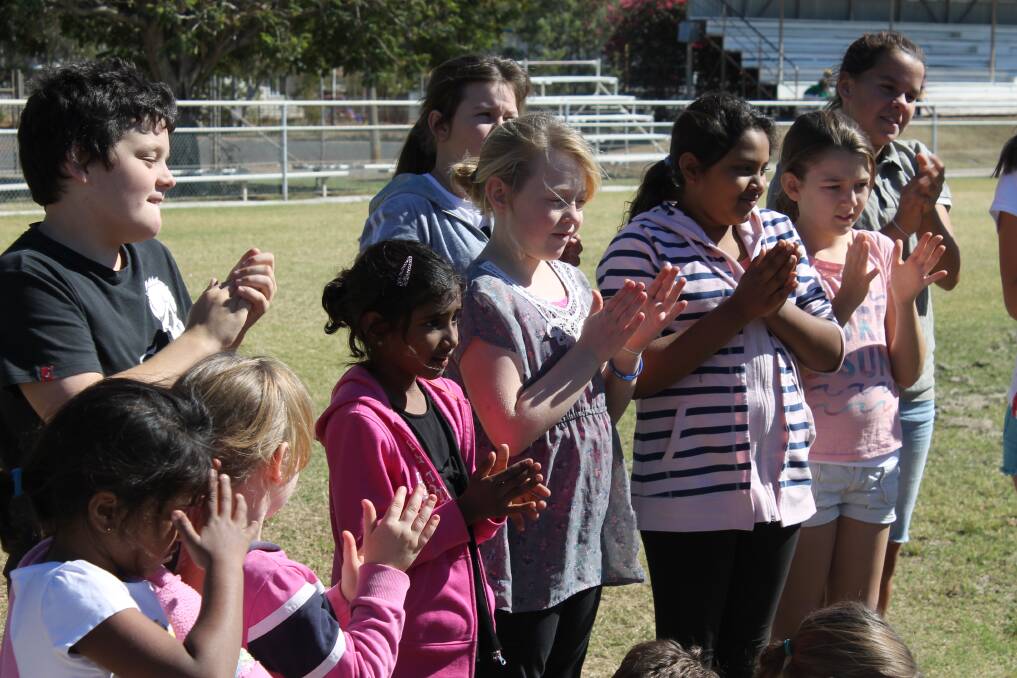 APPRECIATION: Cloncurry kids showed their appreciation to Stride and sporting mentors Leroy Loggins and Sharin Milner for spending the day playing sport with them in their hometown.