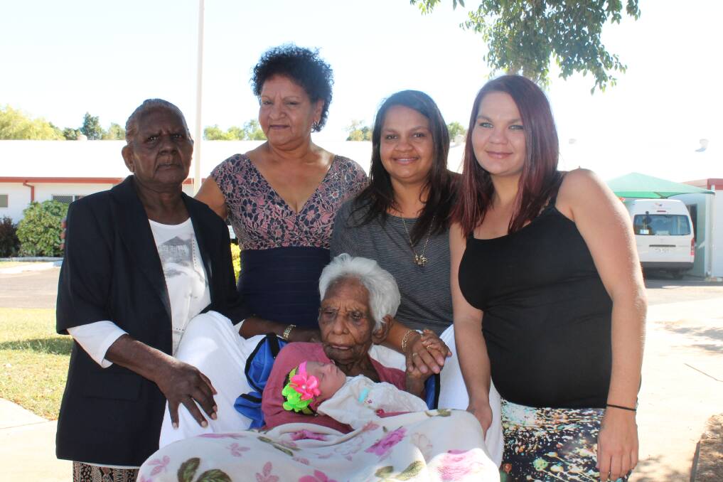 SIX GENERATIONS: Biddy Punch (front), holding Mikya Haynes, with (back row from left), Mary Slater, Susan Small, Robyn Illin and Narissa Haynes celebrate six generations of strong women. - Picture: JASMINE BARBER/7579