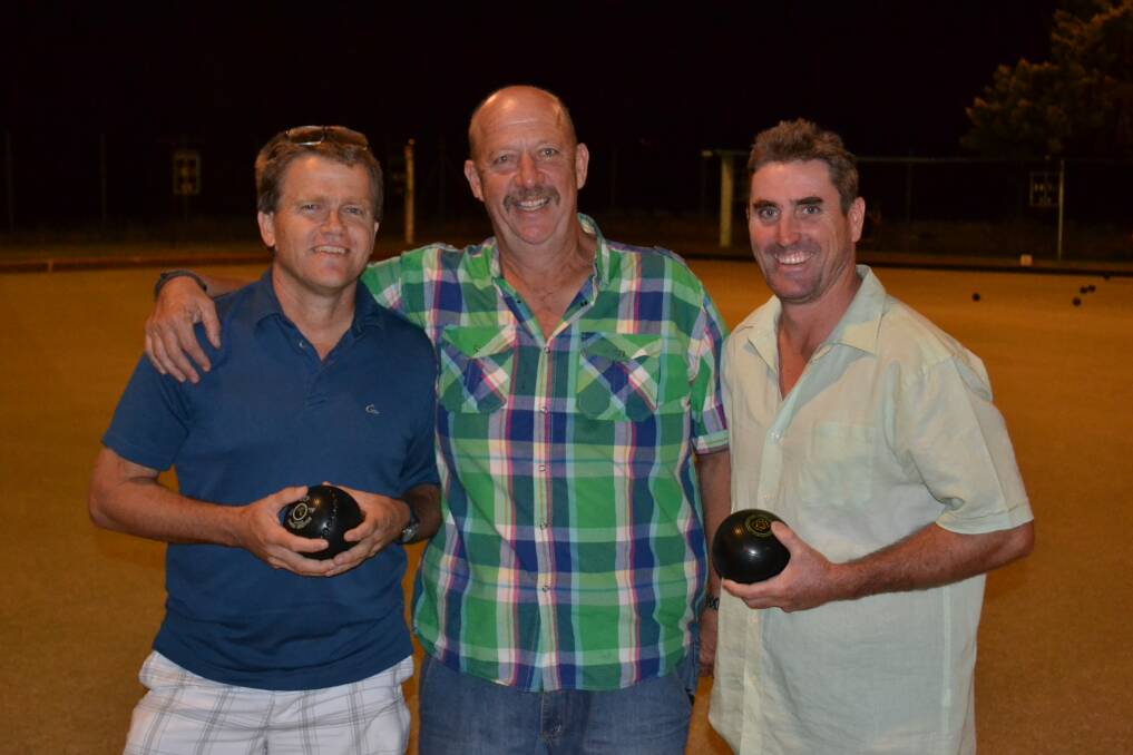 GUYS NIGHT: Chris Kuhne, Tim Moes and Rick Bailey are seasoned bowlers.