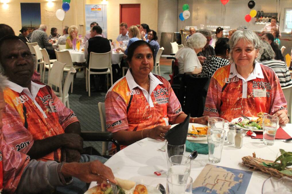 BEING SERVED: Roy Johnson, Sue Siva and Pattie Lees from Injilinji Aged Care spent their Wednesday at the luncheon.