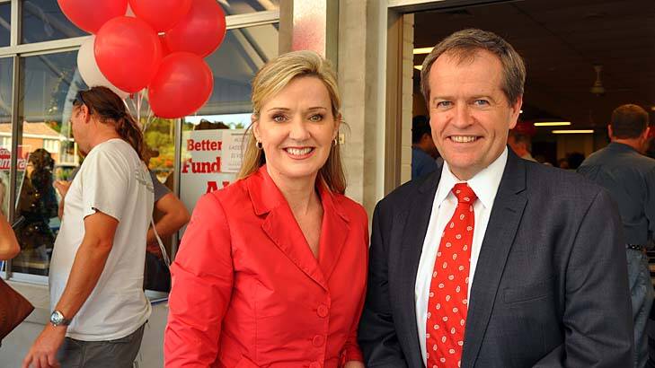 Labor's Brisbane candidate Fiona McNamara with Federal Employment and Workplace Relations Minister Bill Shorten.